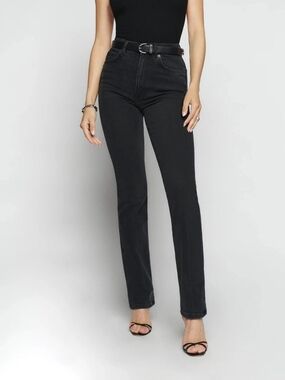 Reformation High-Rise Straight Leg Jeans in Black Size 30